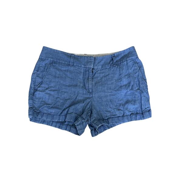 Ann Taylor LOFT Chambray Linen Shorts Women's 6 Blue Mid Rise - Picture 1 of 6